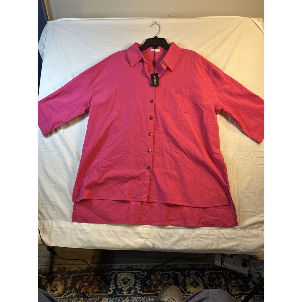 INVOLAND Button Front Shirt Women 18W Pink NWT 3/4 Sleeve Cotton Plus Size